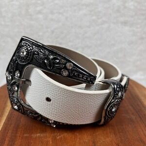 Brambilla Western Belt Womens M 31-35" Leather Silver Bling Big Buckle Dust Bag
